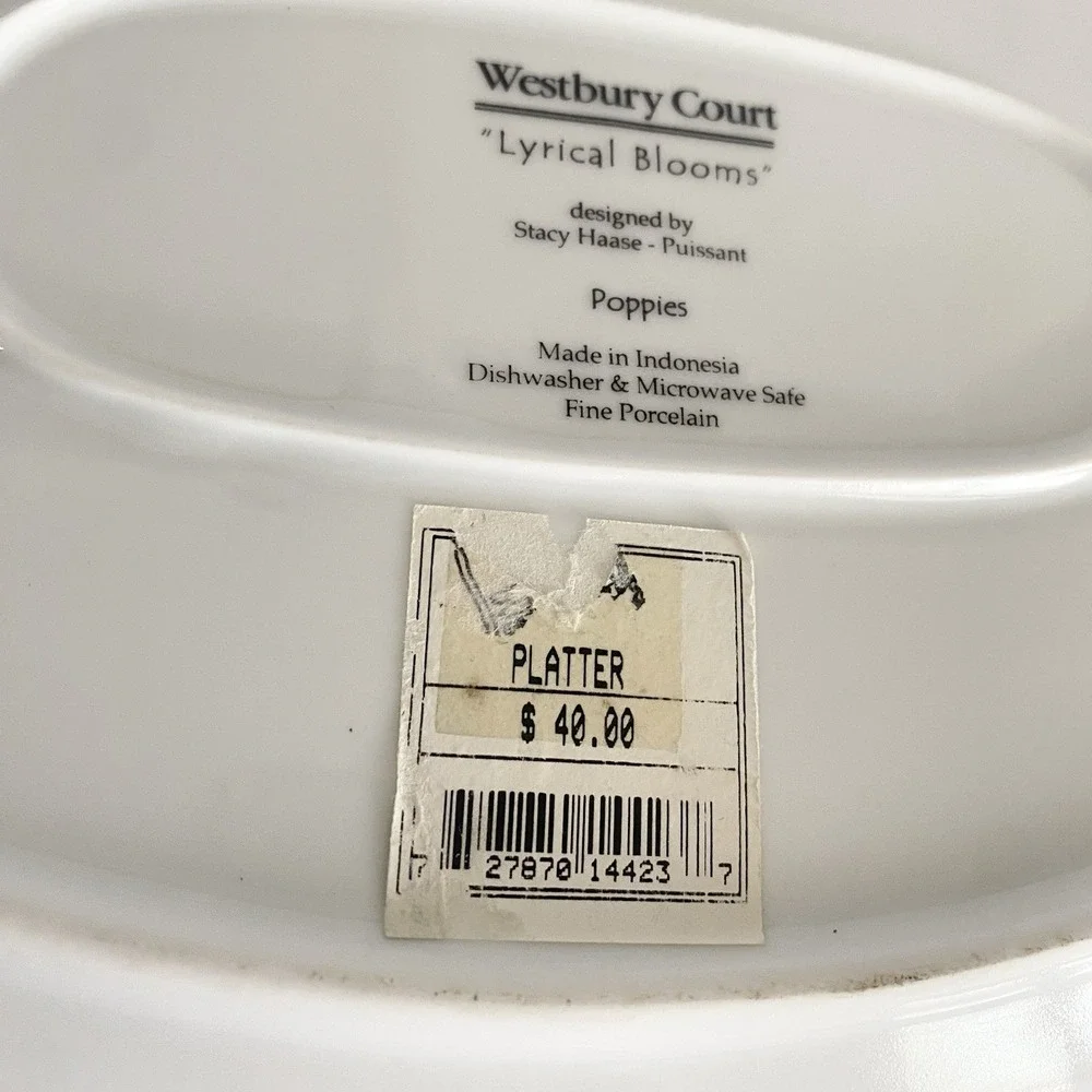Westbury Court LYRICAL BLOOMS Large Oval Serving Platter Porcelain Poppies 14.5